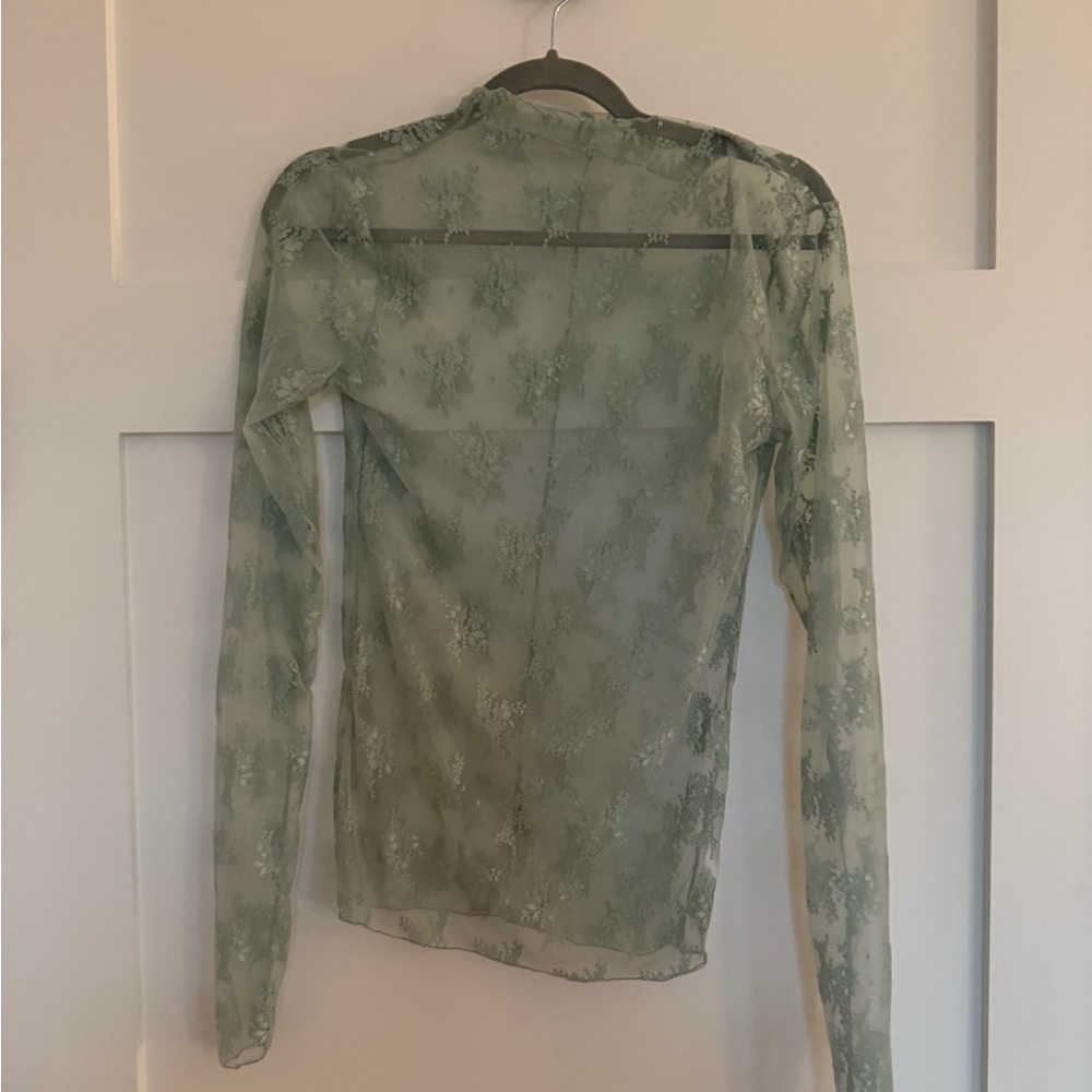 Free People lace layering Green Fitted Blouse